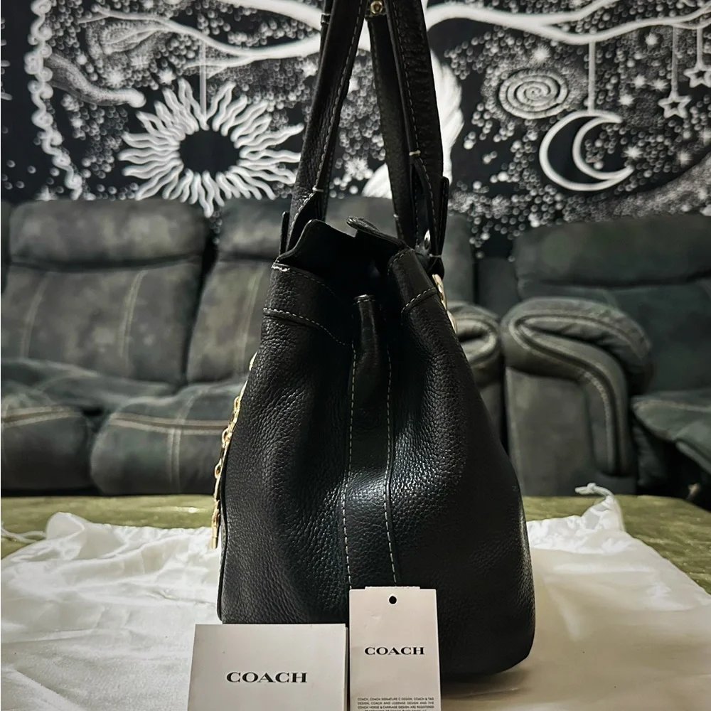 Vintage style Y2K Coach Black Leather Tote Bag shoulder bag - Picture 10 of 16
